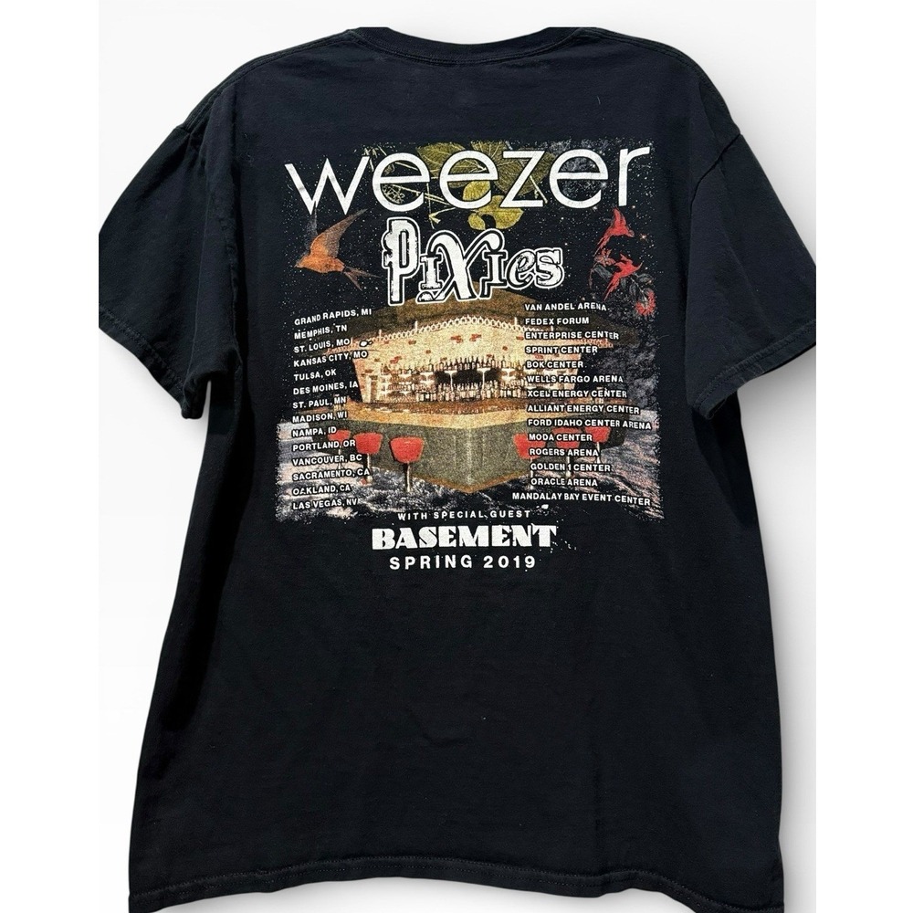 Weezer Pixies Basement Spring 2019 Tour Shirt Black L Rare Concert‎ Tee